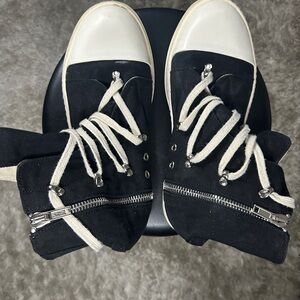 Rick Owens Black Canvas High-Top Sneakers with Cream Toe
